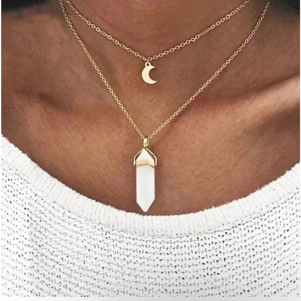 💎New Gold Double Layered Moon Crescent  Necklace